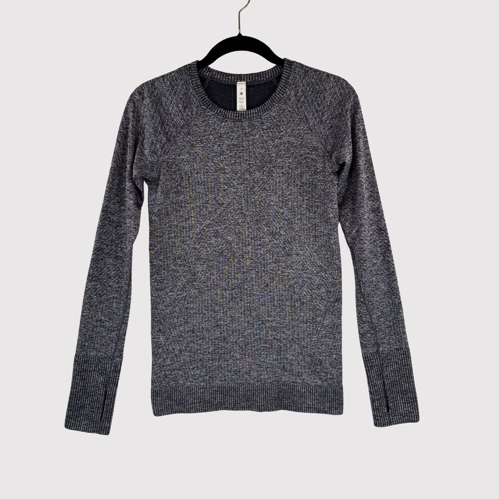 Lululemon Womens Sweater Gray Rest Less Ribbed Knit Thumbhole Pullover Size 6